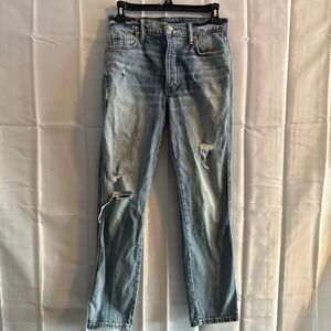 Lucky Brand Distressed High Rise Drew Mom Jean Womens 2 (28x27) Button Fly Denim
